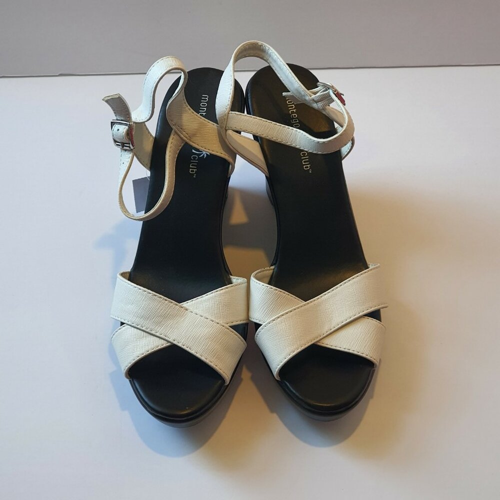 Montego‎ Bay Club Wedge Heel Size 9 Sandals Black White Straps Girls Strappy